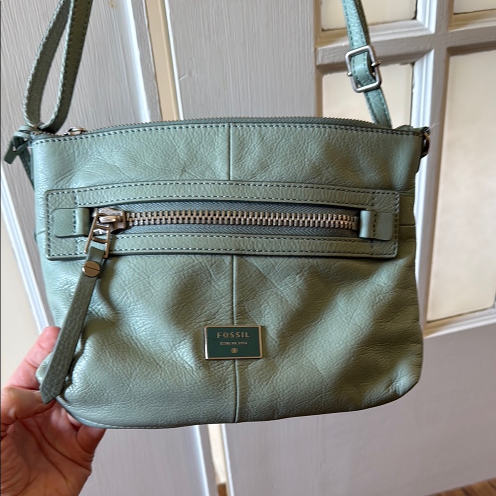 Fossil Green Crossbody Bag with Adjustable Strap and Matte Finish